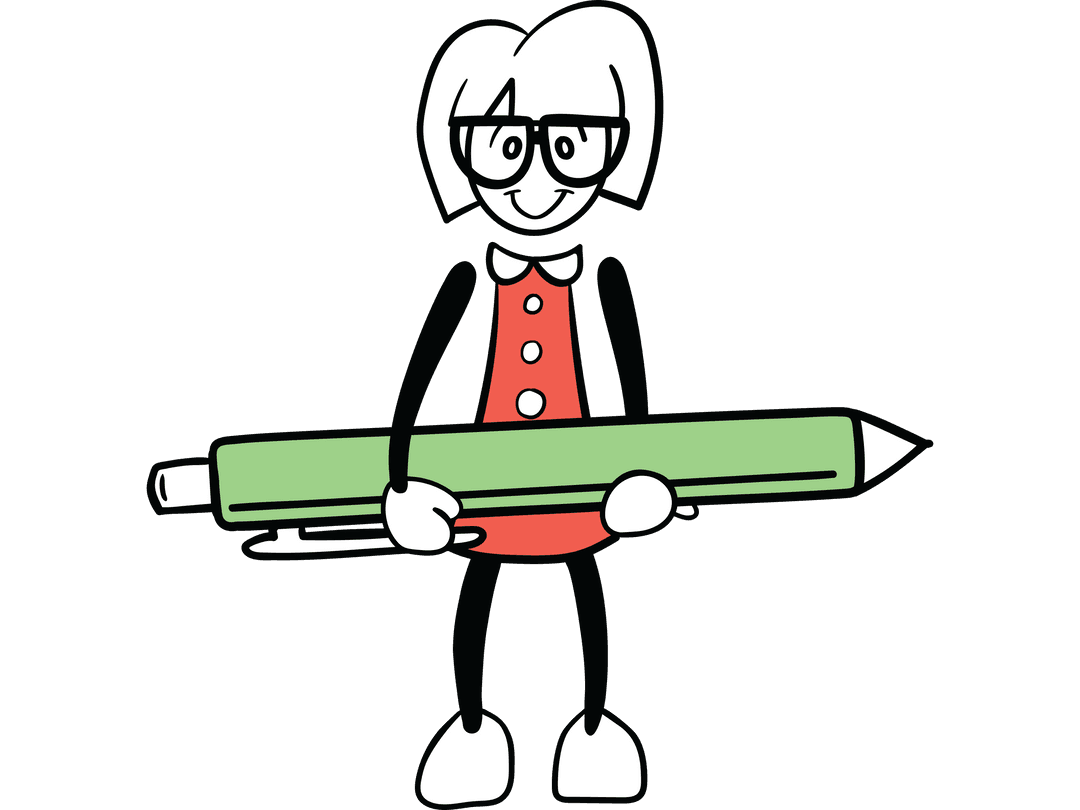 Cartoon Woman with Transparent Background Holding Green Pen