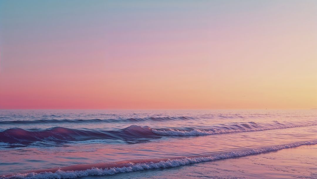 Serene Coastal Beauty with Pastel Sunset and Rolling Waves
