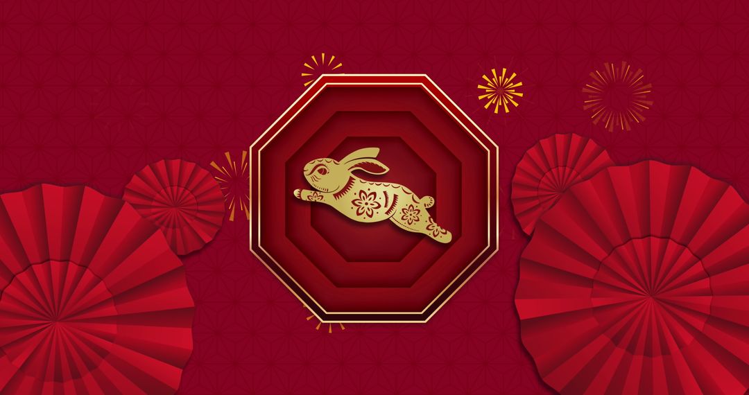 Chinese New Year Celebration with Golden Rabbit on Red Background