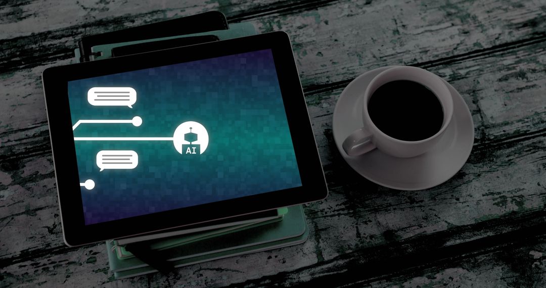 Tablet Displaying AI Chat Interface on Rustic Desk