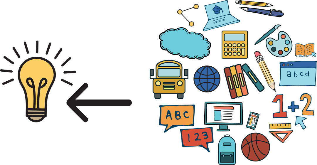 Transparent Education Icons Illustrating Creative Learning Concepts
