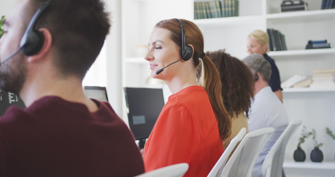 Customer Service Team Working in Modern Call Center