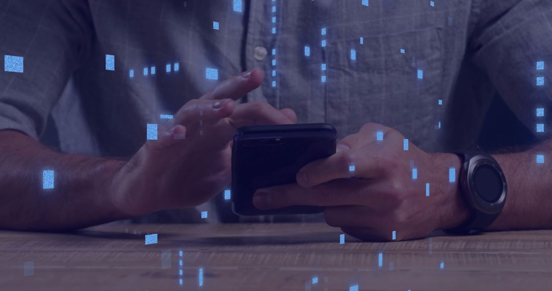 Man Using Smartphone with Digital Data Overlay