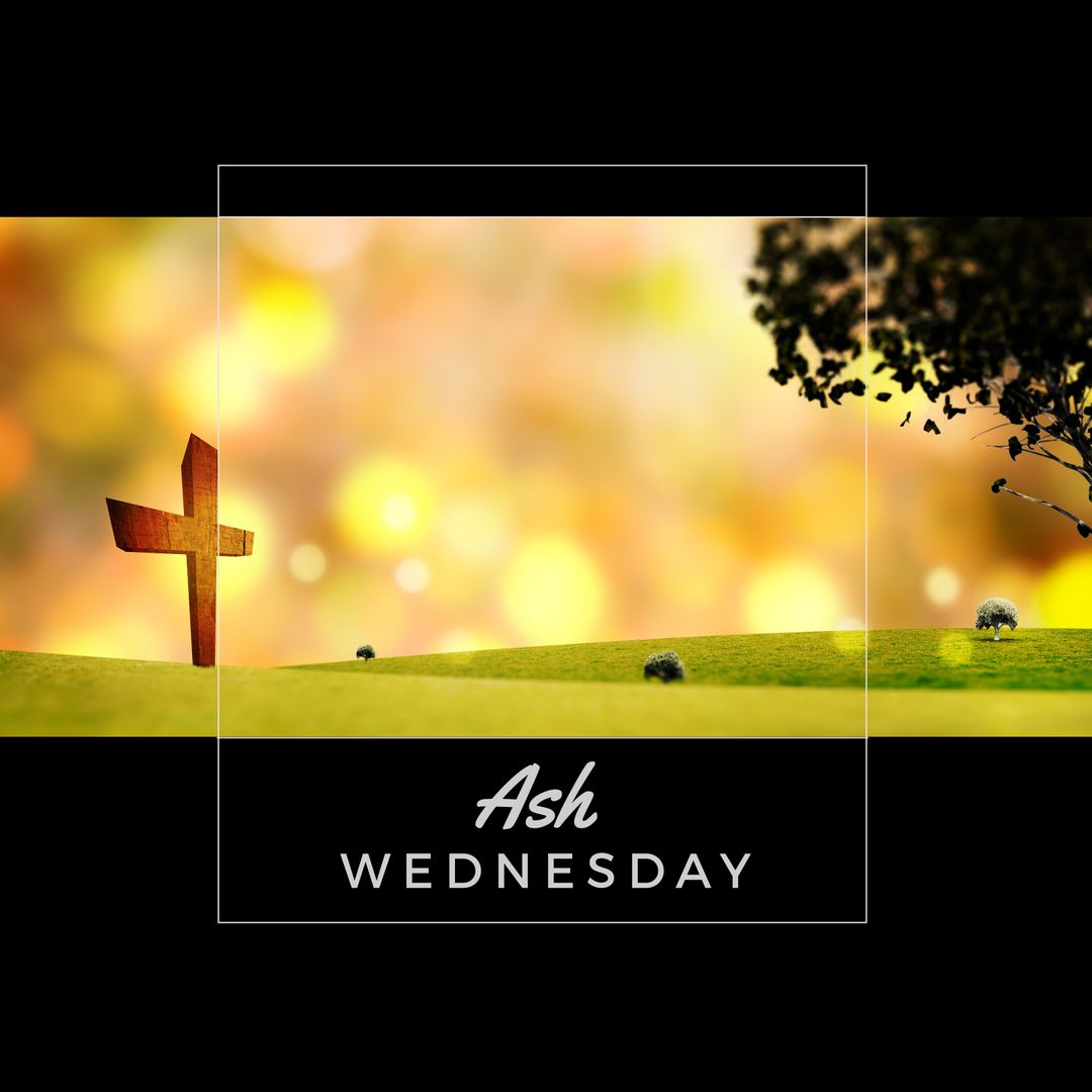 Ash Wednesday Landscape with Christian Cross at Dusk