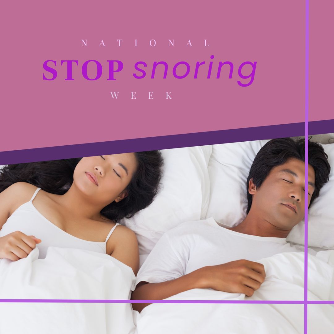 National Stop Snoring Week with Asian Couple Sleeping Comfortably - Download Free Stock Templates Pikwizard.com