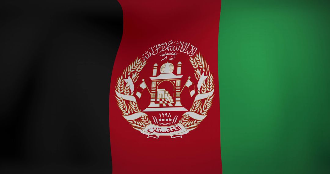Waving Flag of Afghanistan with National Emblem