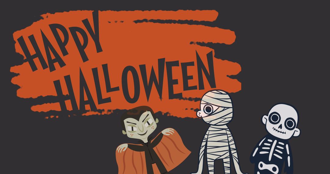 Cute Halloween Characters and Greeting Card