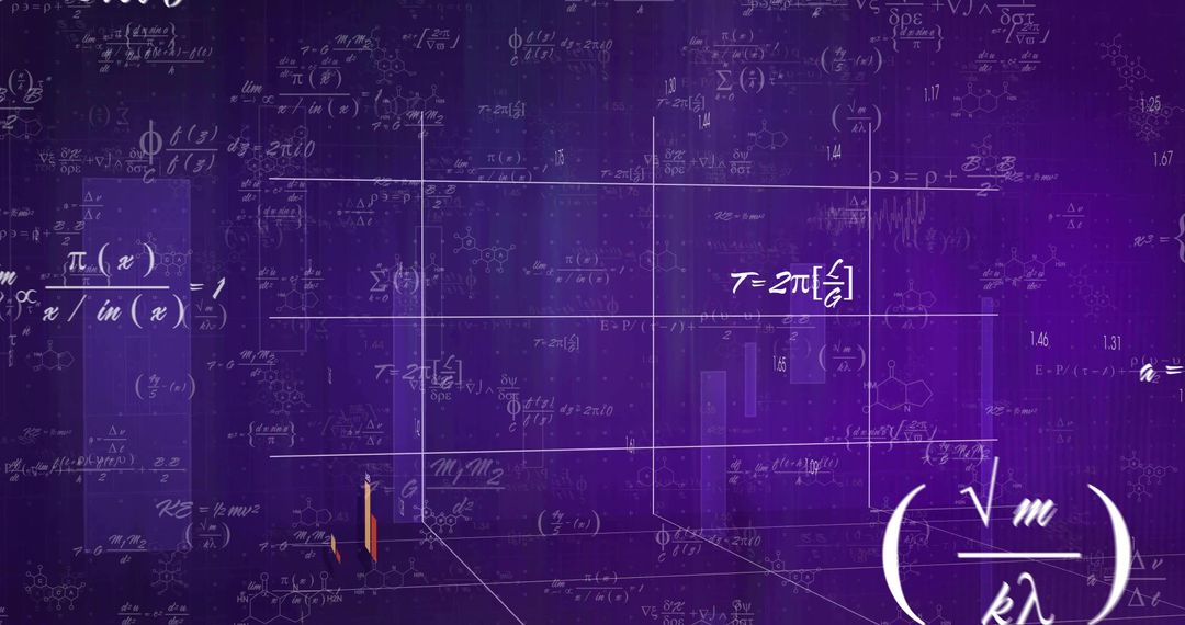 Futuristic Digital Science Formula on Purple 3D Grid Background