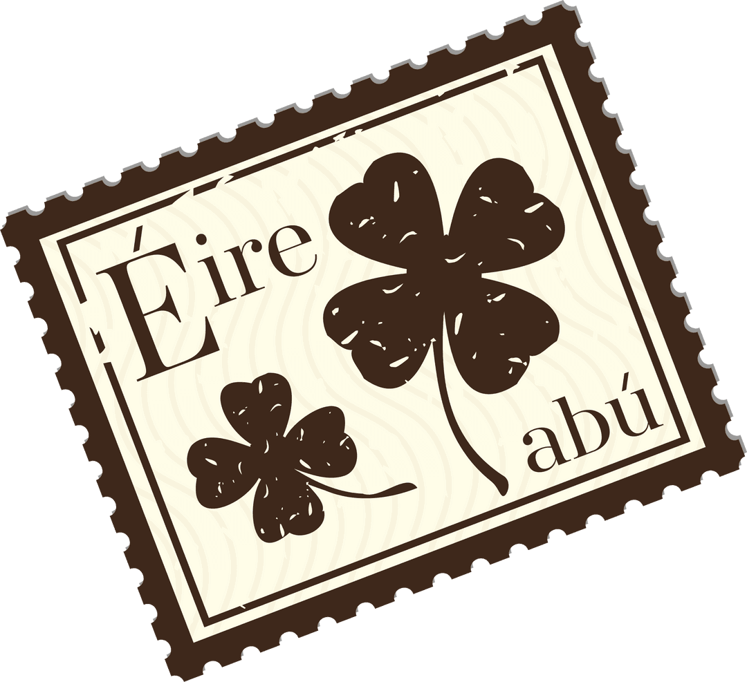 Vintage Irish Emblem Four-Leaf Clover Stamp on Transparent Background
