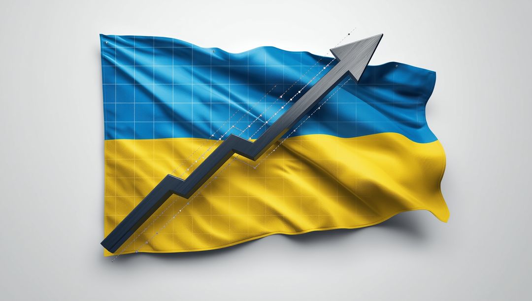 Ukraine Flag with Rising Arrow Symbolizing Growth and Progress
