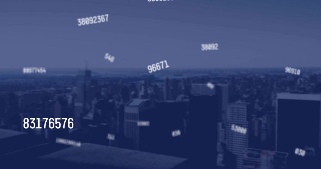 Falling Numbers Over Cityscape Representing Digital Finances