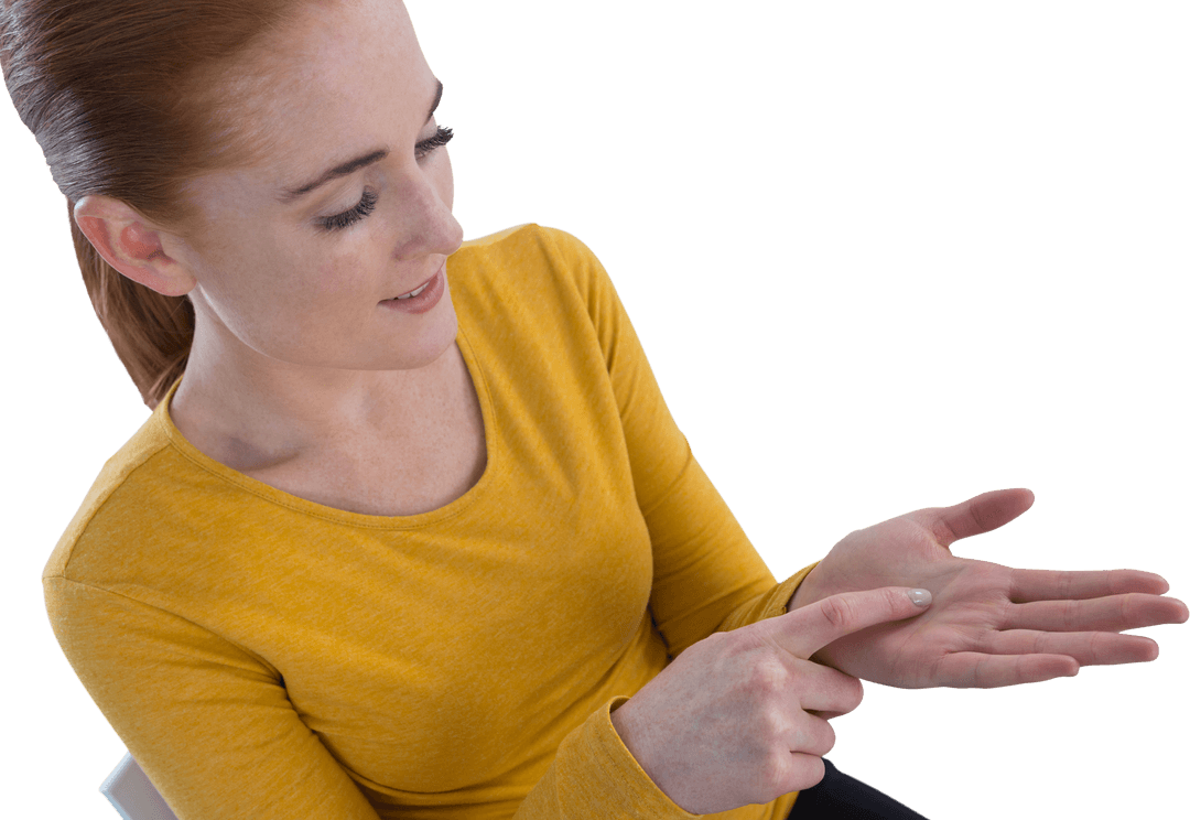 Transparent Image of Businesswoman Presenting Product on Open Palm