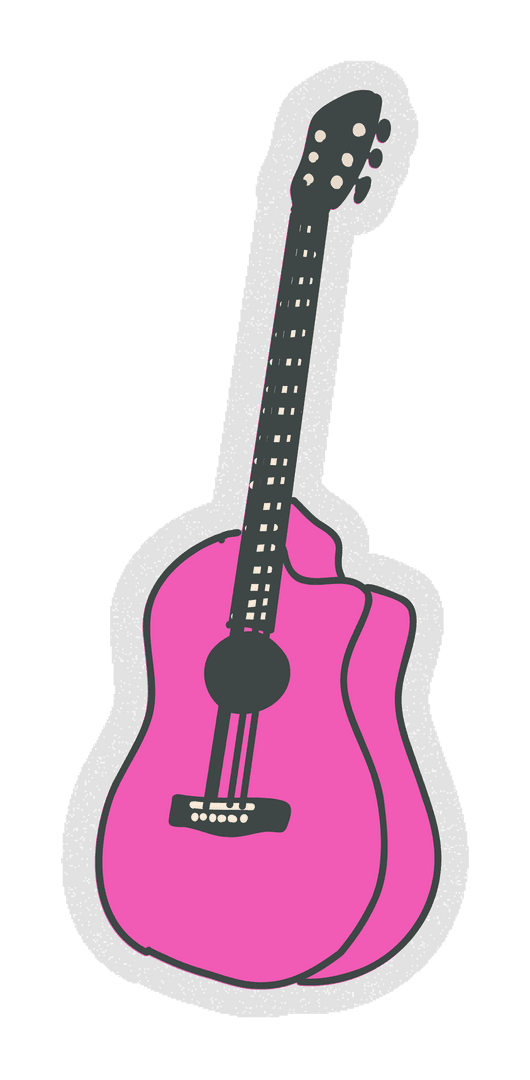 Stylized Pink Acoustic Guitar on Transparent Background