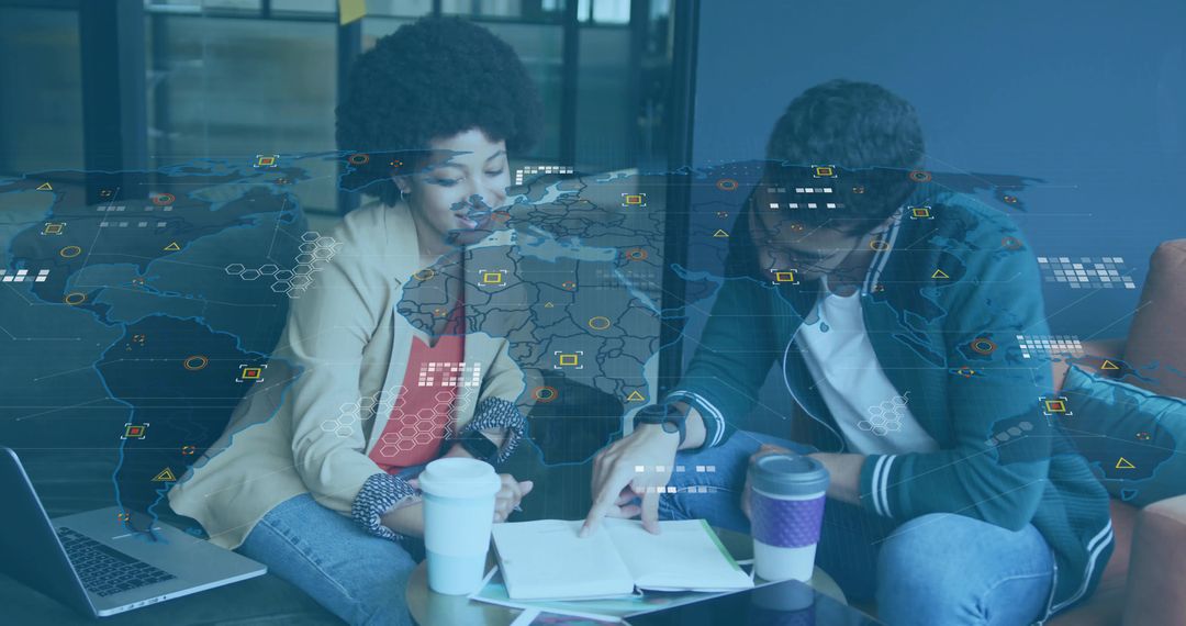 Colleagues Collaborating in Modern Office with Global Connection