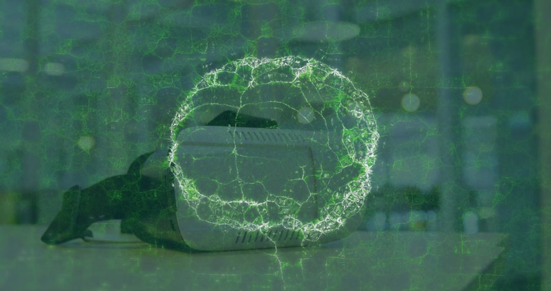 VR Headset with Digital Brain Visualization Overlay in Medical Research Lab