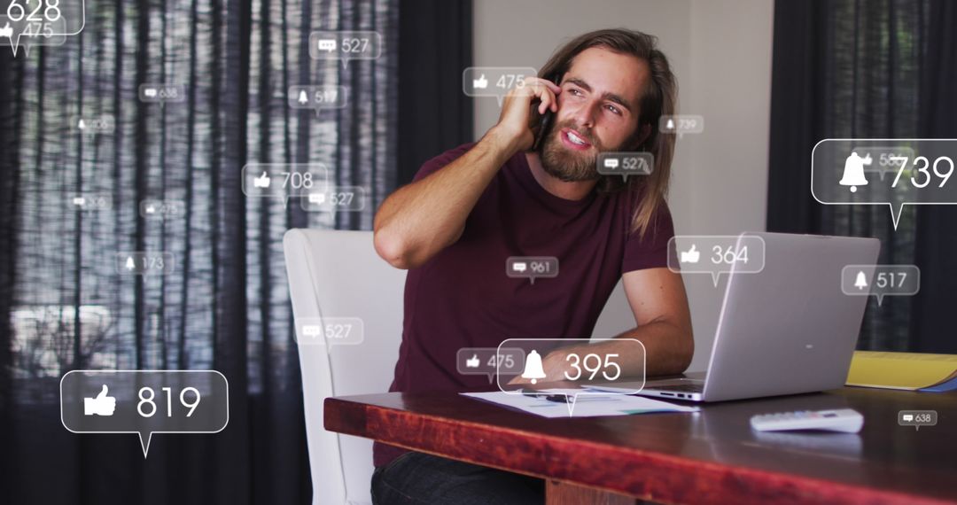 Man Engaging with Social Media Notifications on Smartphone