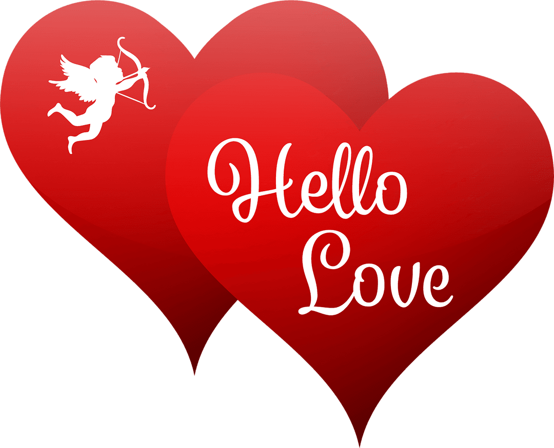 Hello Love Red Heart with Cupid on Transparent Background