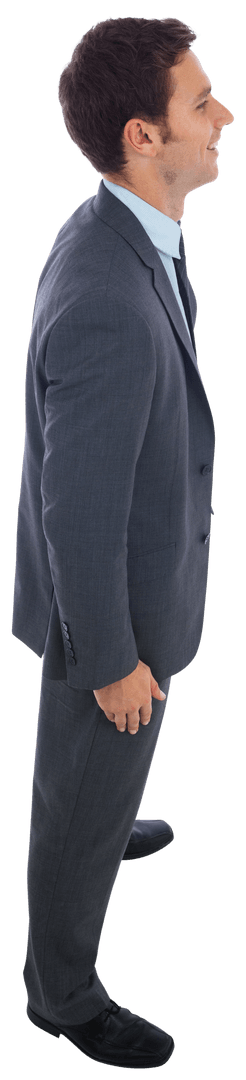 Cheerful Transparent Businessman Laughing in Profile Angle