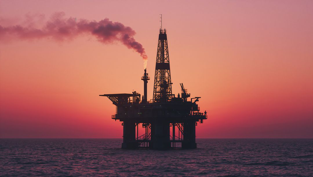 Offshore Drilling Rig Against Vibrant Twilight Sky