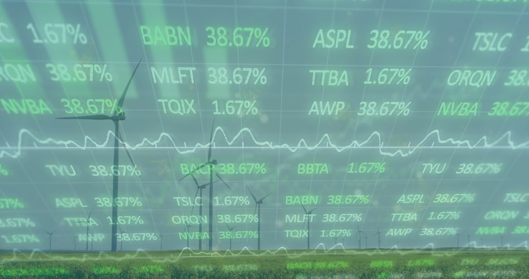 Wind Turbine with Digital Stock Display Overlay