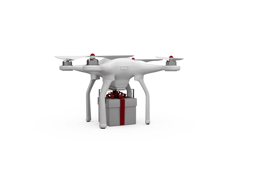 Transparent Drone Delivering Gift Box Isolated Vector Illustration