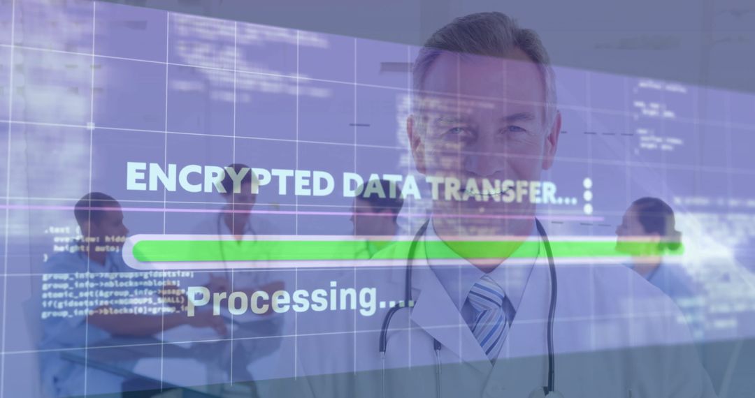 Doctor Leading Data Briefing with Digital Overlays