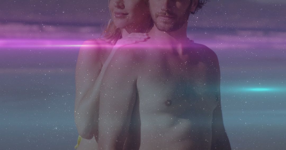 Futuristic Couple Portrait with Neon Light Effects