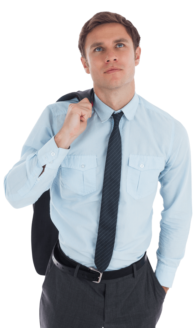 Transparent Background Serious Businessman Holding Jacket