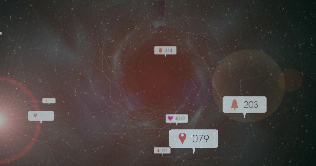 Futuristic Network with Floating Social Media Notifications