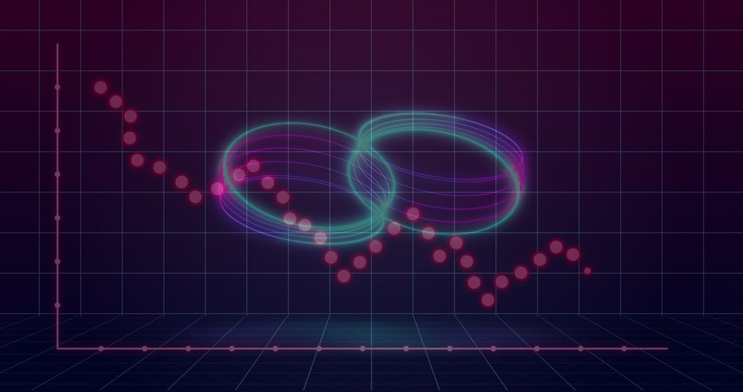 Neon Circles and Financial Graphs on Digital Background
