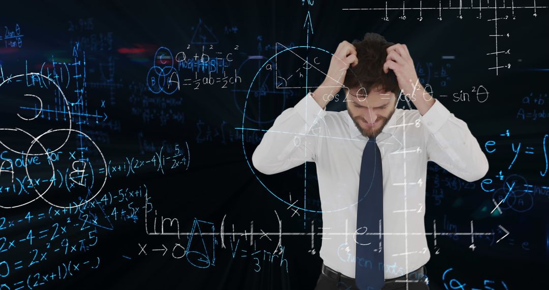 Stressed Businessman Struggling with Complex Mathematical Formulas - Free Images, Stock Photos and Pictures on Pikwizard.com
