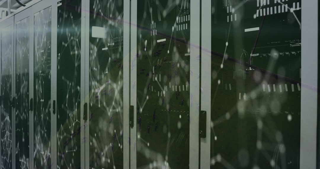 Digital Connections Over Modern Server Room in Data Center