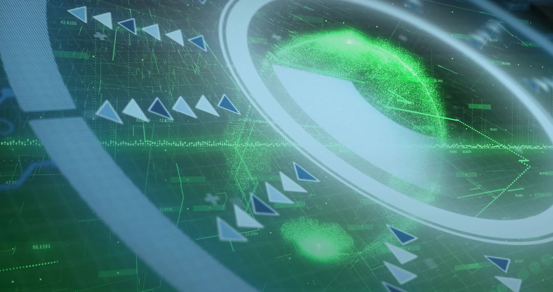 Holographic Green Globe Rotating Inside Futuristic Circular HUD Dashboard Data Analytics