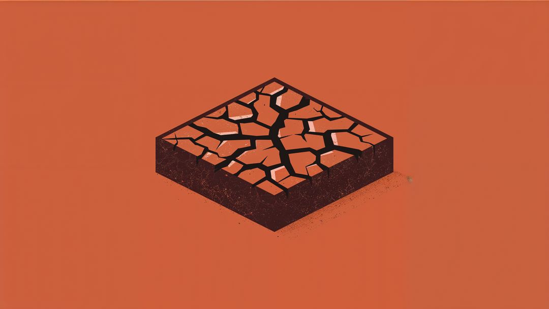 Abstract Crack Pattern on Drought-Stricken Soil in Minimalist Orange Scene