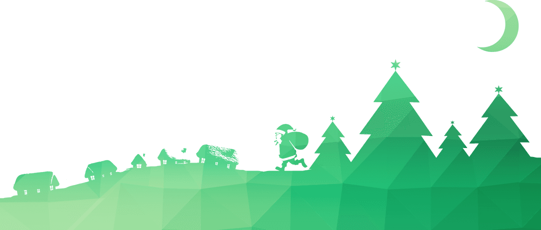 Santa Claus Sleighing Over Modern Trees on Transparent Background