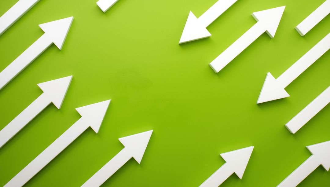White 3D Arrows on Bright Green Creating Upward Growth Theme