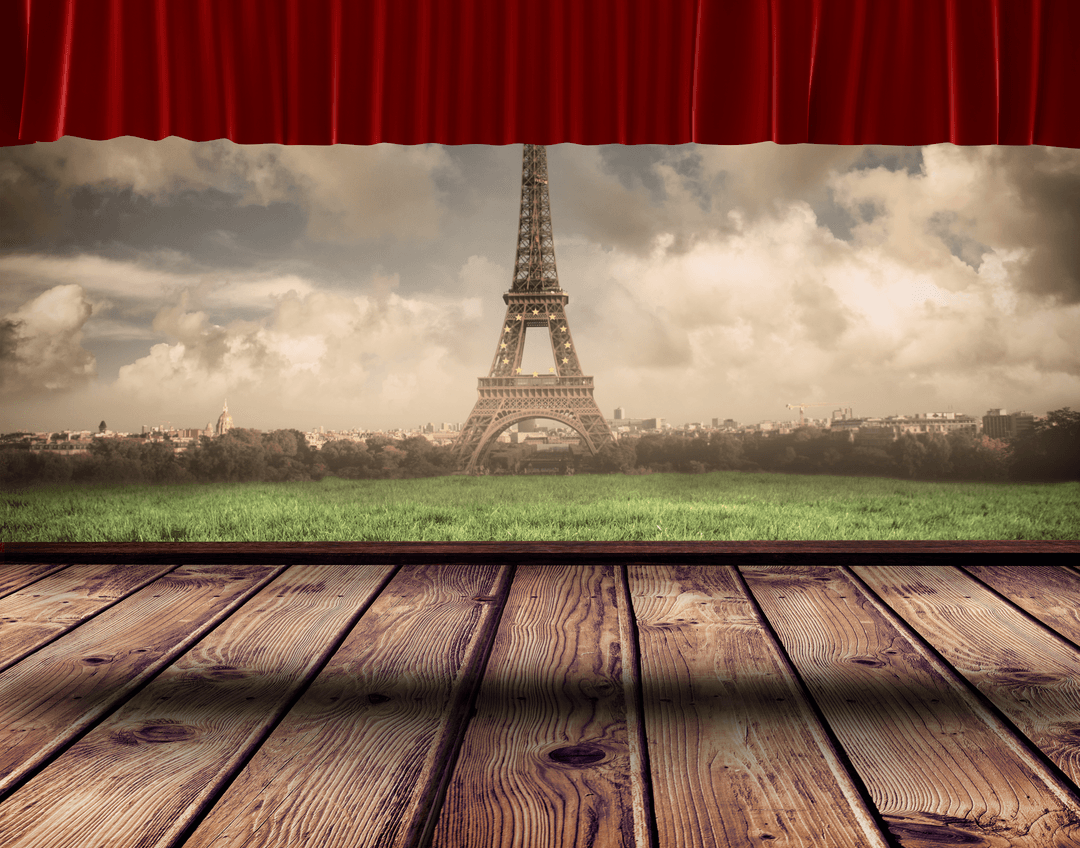Transparent Stage Overlook of Eiffel Tower with Red Curtains - Download Free Stock Images Pikwizard.com