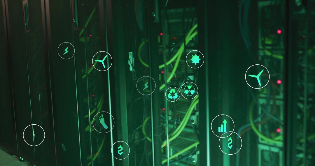 Eco Technology Icons with Server Background for Digital Processing