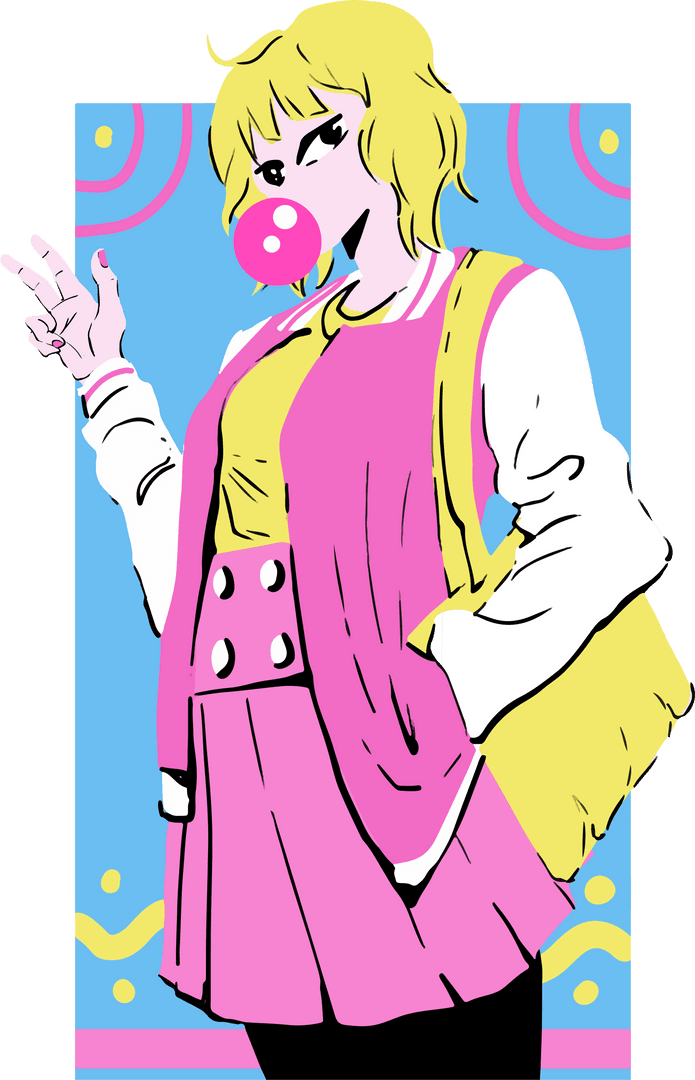 Playful Female Cartoon with Bubble Gum in Vector Art
