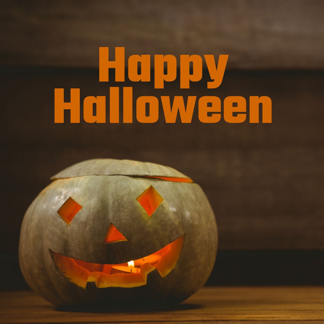 Smiling Jack-o'-Lantern with Happy Halloween Text - Download Free Stock Templates Pikwizard.com