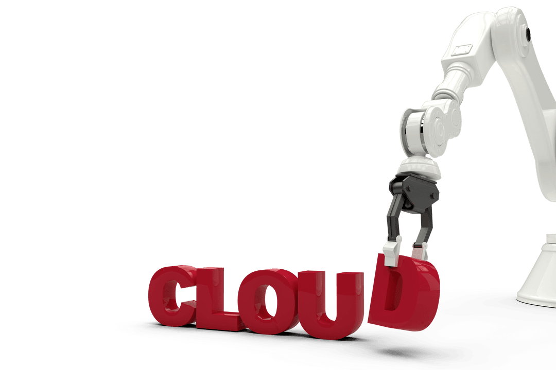 Robotic Arm with Cloud Text on Transparent Background