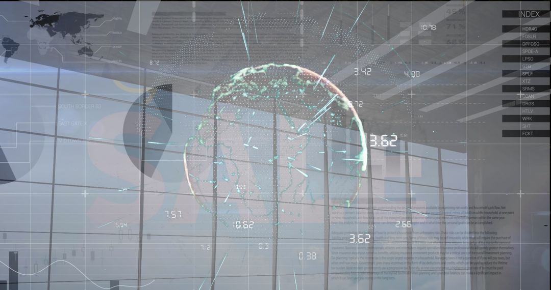 Futuristic Infographic Interface in Modern Office Space