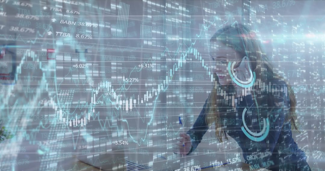 Female Trader Analyzing Financial Data with Smartphone