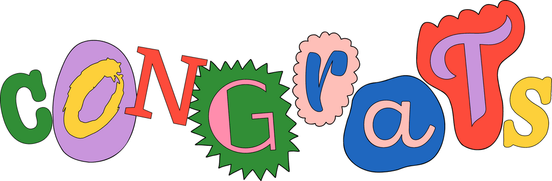 Vibrant Illustrative Congrats Typography with Transparent Background