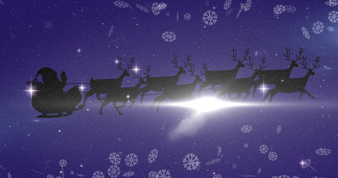 Santa Sleigh Silhouette with Flying Reindeer on Starry Night - Free Images, Stock Photos and Pictures on Pikwizard.com