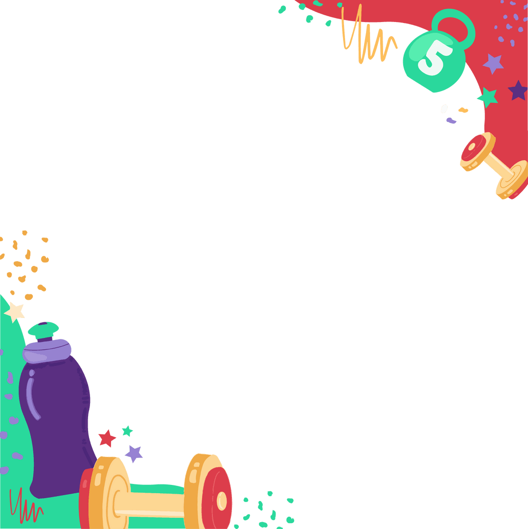 Colorful Fitness Frame with Weights on Transparent Background