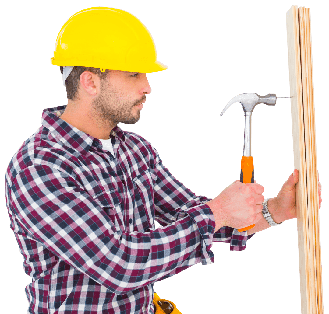 Handyman in Hard Hat Using Hammer on Transparent Background - Download Free Stock Images Pikwizard.com