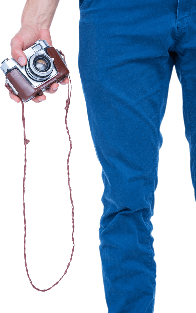 Transparent Close-Up of Hand Holding Vintage Camera