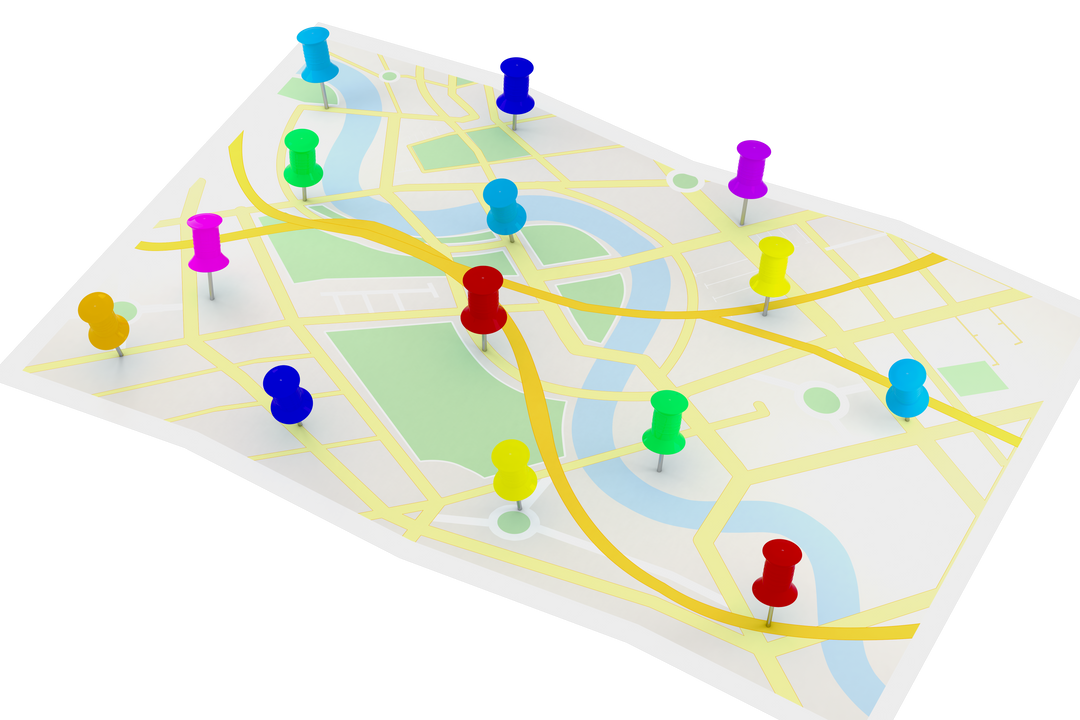 Transparent Map Illustration with Colorful Pins for Marking Locations - Download Free Stock Images Pikwizard.com