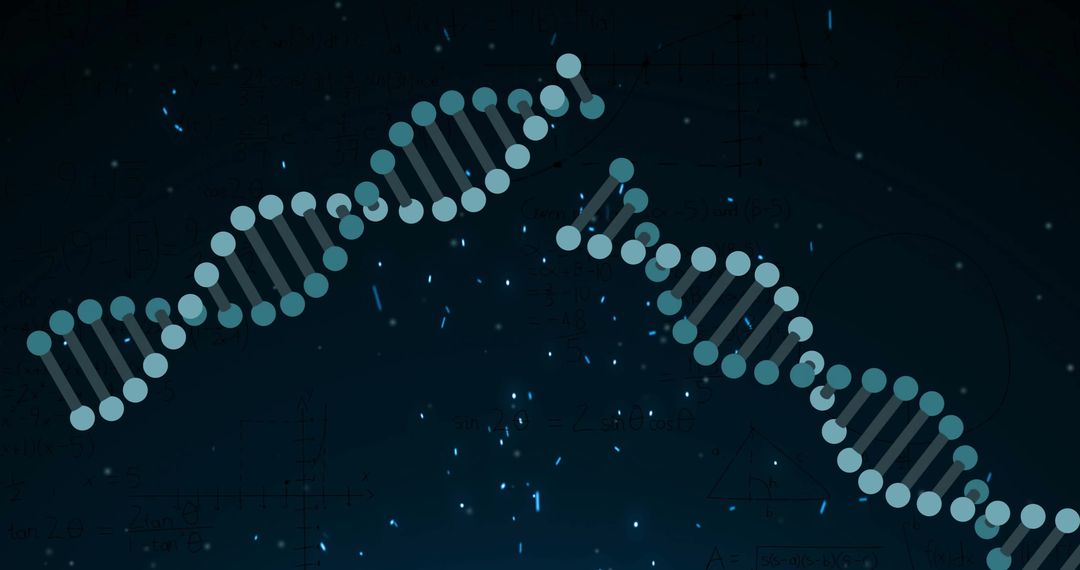 Digital Abstract DNA Strands with Blue Particles on Black Background